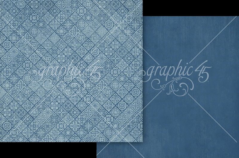 Graphic 45 Scenic Route: Ultramarine Blue Patterns and Solids 12x12 Paper (1 sheet)