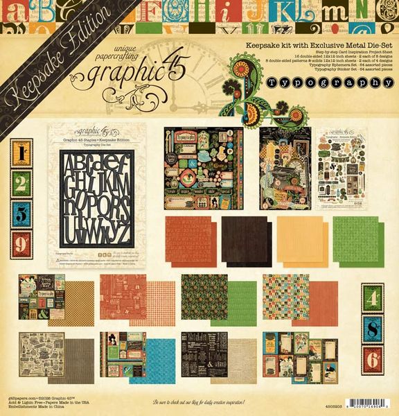 Graphic 45 Typography Keepsake Kit with Exclusive Metal Die-Set