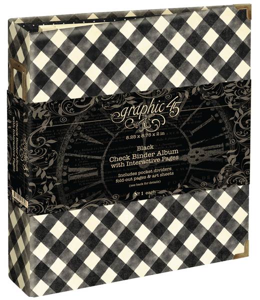 Graphic 45 Check Binder Album with Interactive Pages — Black