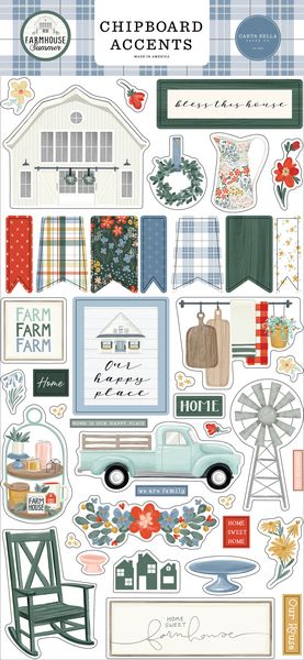 Carta Bella Echo Park Farmhouse Summer 6x13 Chipboard Accents - CHECK