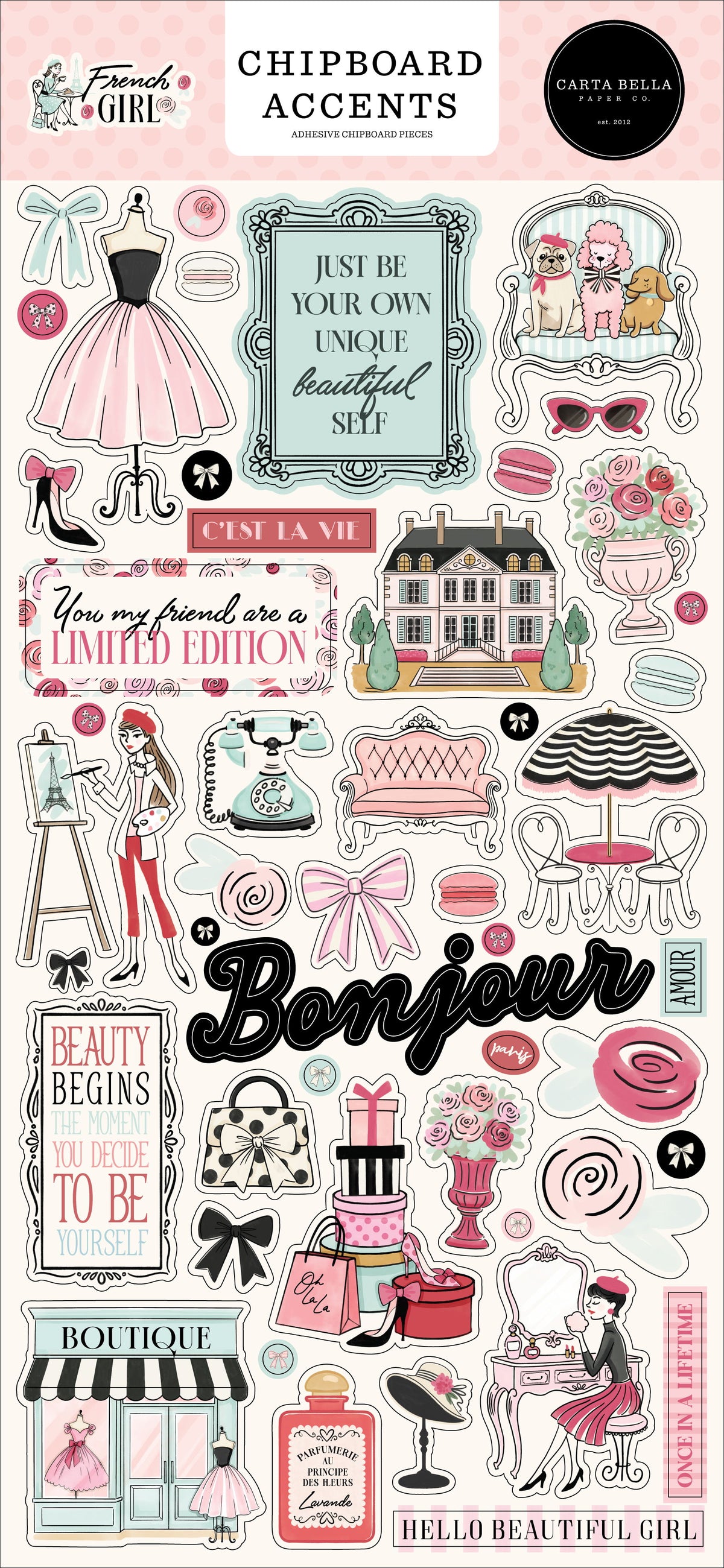 Carta Bella French Girl 6x13 Chipboard Accents