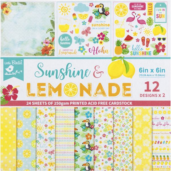 Little Birdie Cardstock Pack 6"X6" 24/Pkg-Sunshine & Lemonade