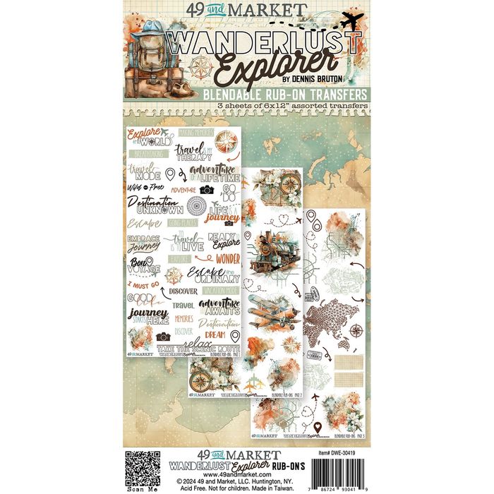 49 and Market Rub-On Transfer Set 6"X12"-Wanderlust Explorer