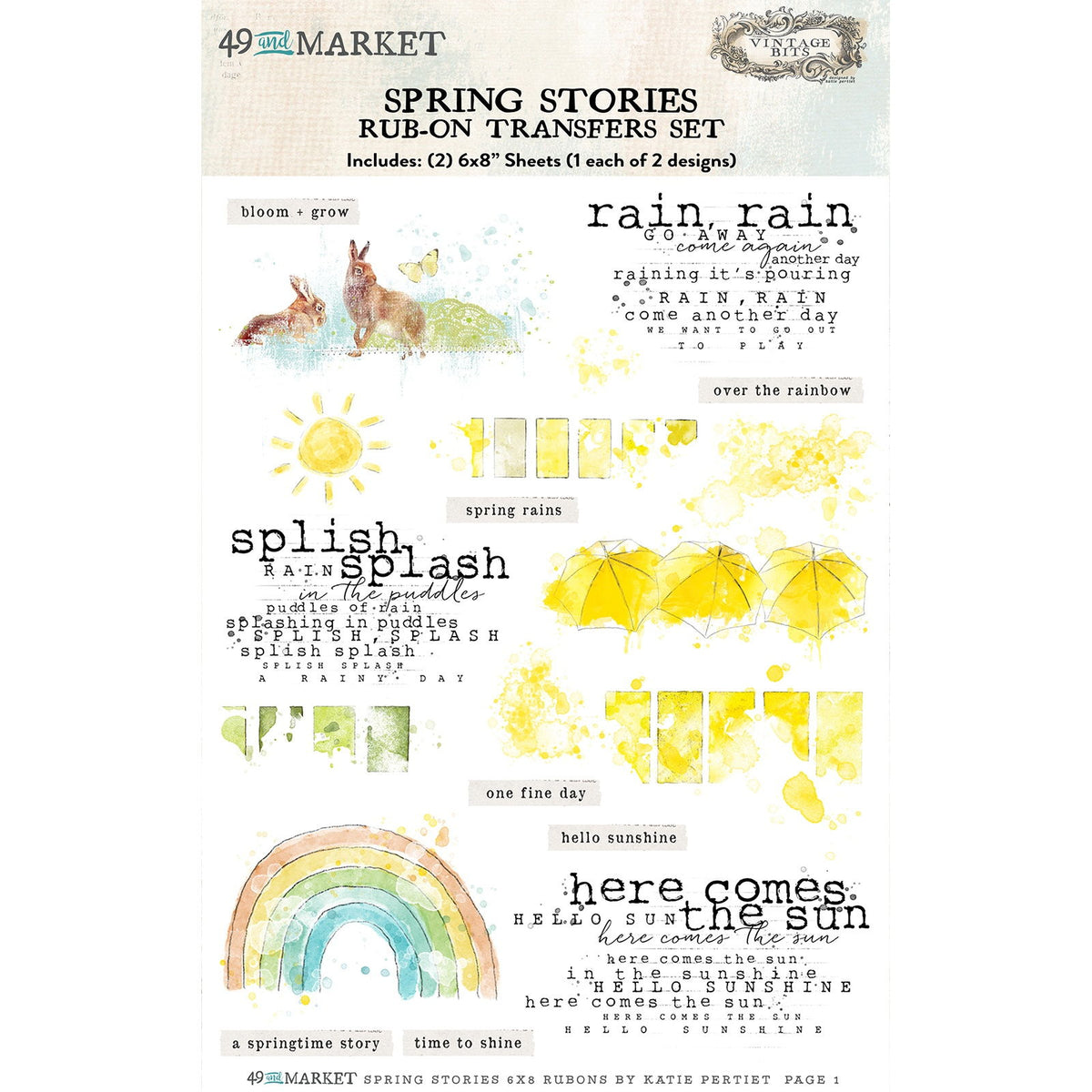 49 and Market Rub-On Transfer Set 6"X8"-Spring Stories