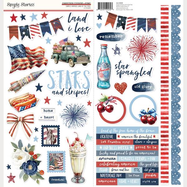 Simple Stories Simple Vintage Land of the Free Cardstock Stickers Icons