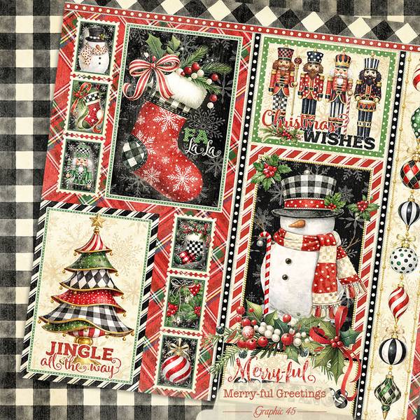 Graphic 45 Merry-ful Greetings Signature Cut-apart 12x12 Paper (1 Sheet)