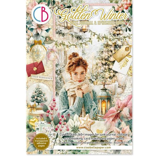 Ciao Bella Golden Winter Junk Journal & Ephemera Book A4 32/Pkg