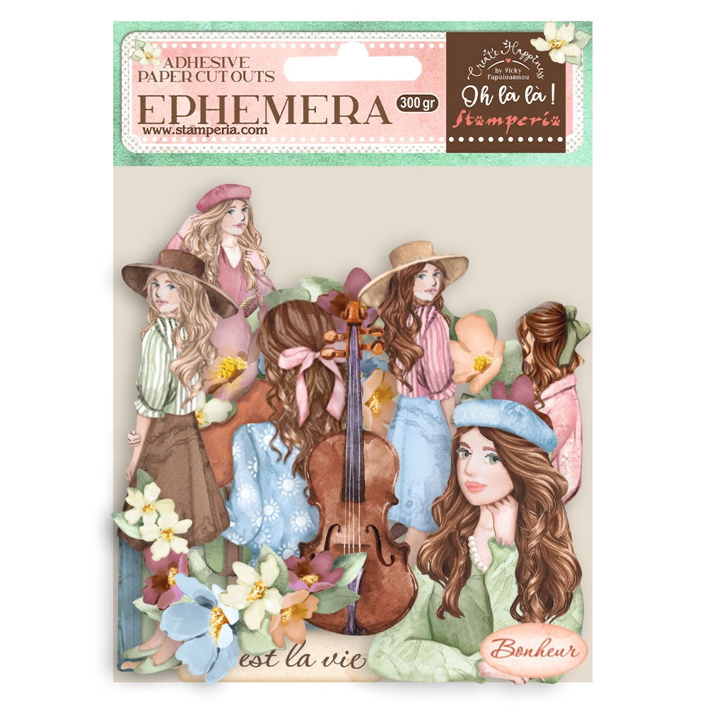 Stamperia Cardstock Ephemera Adhesive Paper Cut Outs-Oh La La - Girls & Flowers