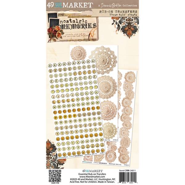 49 and Market Nostalgic Memories 6"X12" Essential Rub-On Transfer Set