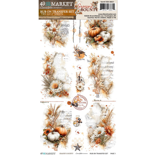 49 and Market Season's Bounty 6 x12 Essential Rub-on Transfer Set