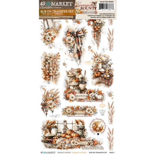 49 and Market Season's Bounty 6 x12 Nanna's Kitchen Rub-on Transfer Set