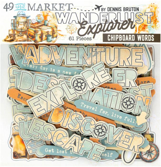 49 and Market Chipboard Set-Words, Wanderlust Explorer