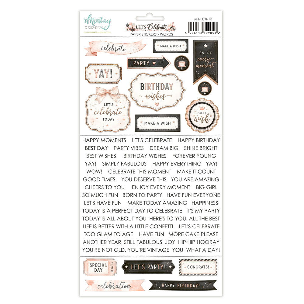 Mintay Let's Celebrate 6 x 12 Paper Stickers - Words