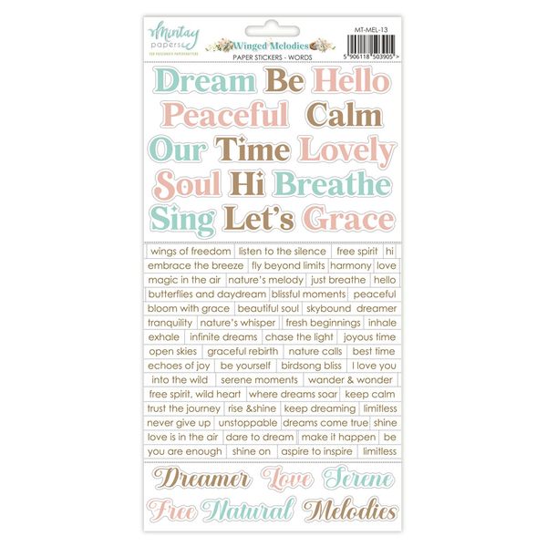 Mintay Winged Melodies 6 x 12 Paper Stickers  - Words