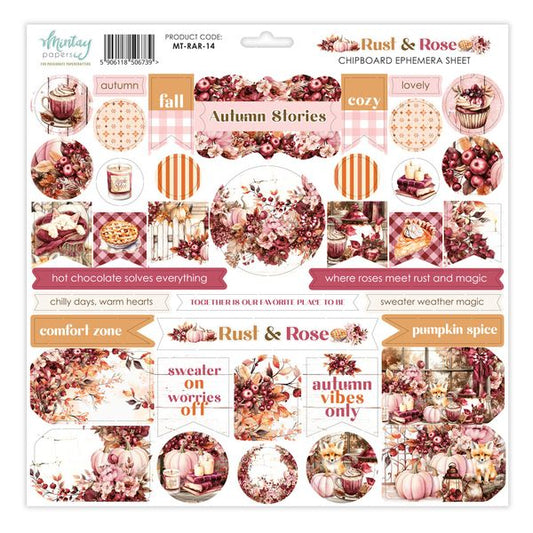 Mintay 12 x 12 Chipboard Ephemera Sheet - Rust & Rose