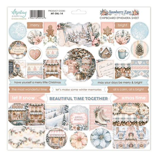 Mintay Snowberry Lane 12 x 12 Chipboard Ephemera Sheet