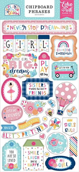 Echo Park Paper Company Play All Day Girl 6x13 Chipboard  Phrases