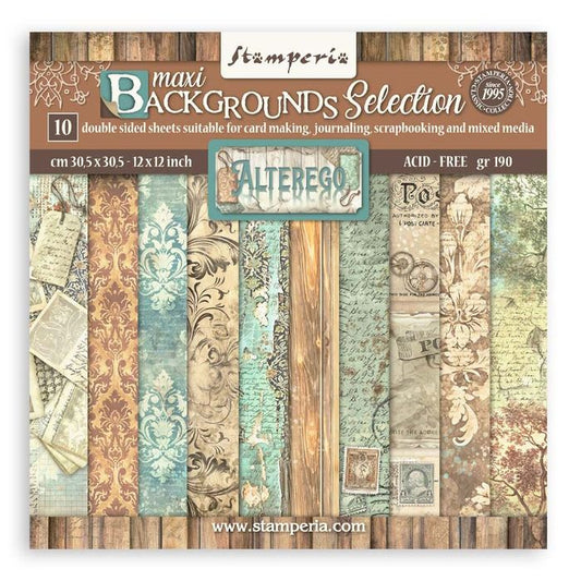 Stamperia Alterego Backgrounds Double-Sided Paper Pad 12"X12" 10/Pkg