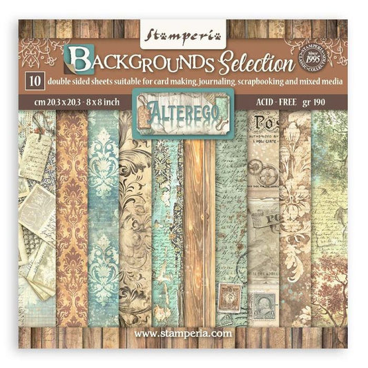 Stamperia Alterego Backgrounds Double-Sided Paper Pad 8"X8" 10/Pkg