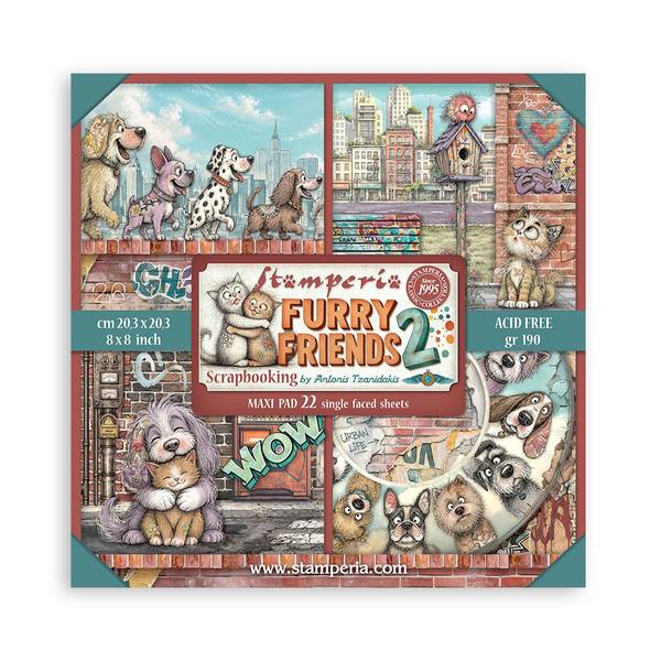 Stamperia Furry Friends 2 8x8 in. Single-Sided Paper Pad