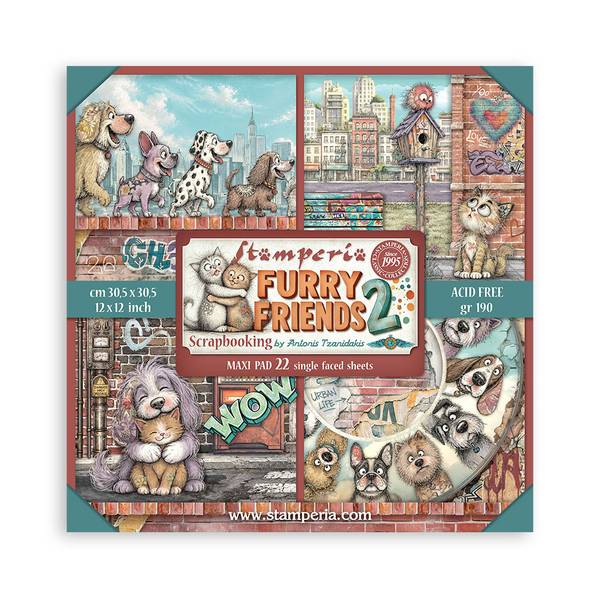 Stamperia Furry Friends 2 12x12 in. Single-Sided Paper Pad
