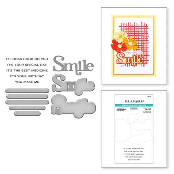 Spellbinders You Make Me Smile Sentiments Clear Stamp and Die Set from the Spotlight Frames and Florals Collection by Lisa Horton × 4