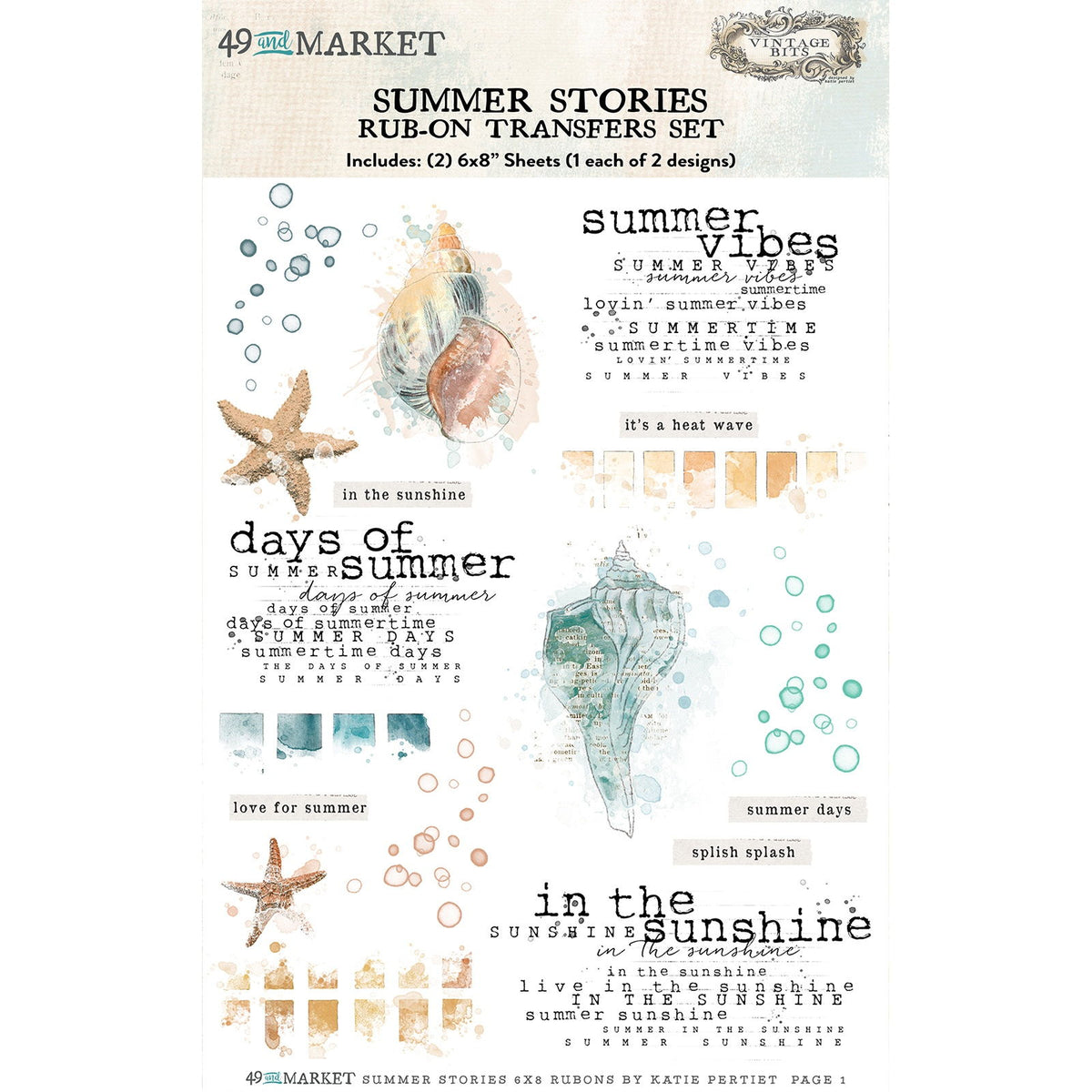 49 and Market Rub-On Transfer Set 6"X8"-Summer Stories